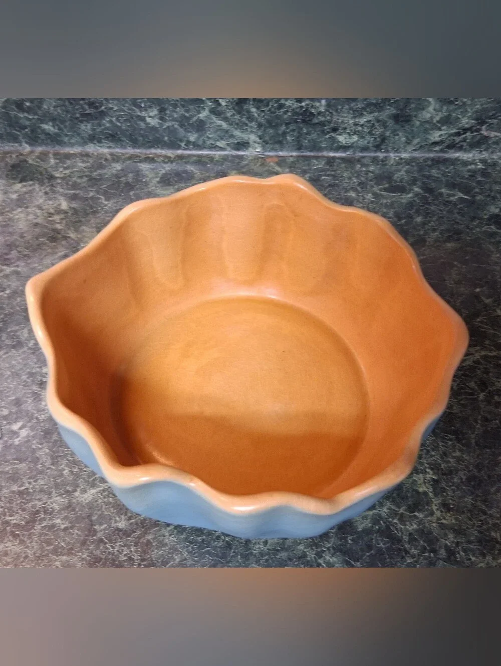 RARE Vintage Roseville Pottery Ruffled Bowl 60-6  Peach, Blue – C:1933